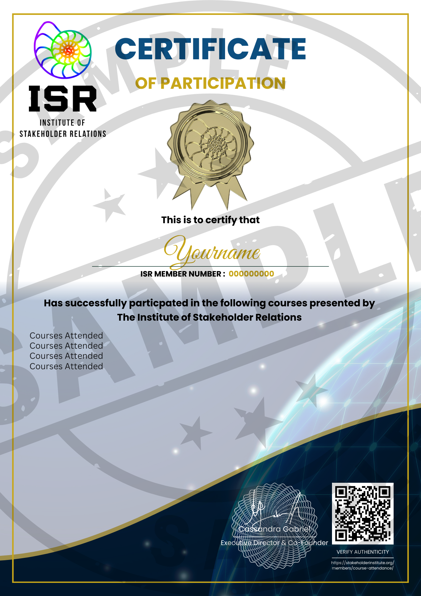 ISR CERTIFICATE OF PARTICIPATION