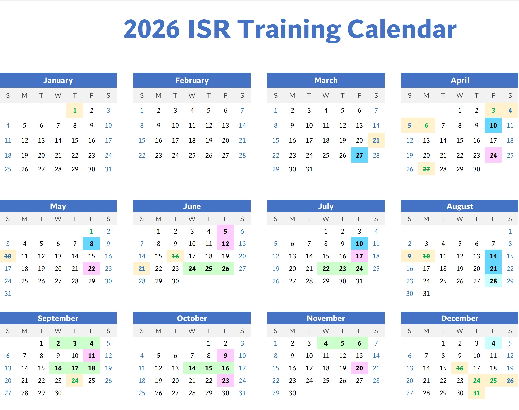 ISR 2026 TRAINING calendar01